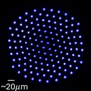 Image of Beryllium ions stored in a Penning trap.