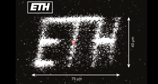 A single ion is transported adiabatically in the x–z plane (normal to the imaging optical axis). The ion is illuminated for 500 μs at a total of 58 positions, here defined by the ETH Zürich logo.